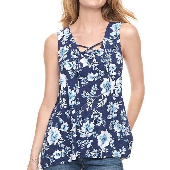 Sonoma Tops - Sonoma | Printed Lace-Up Tank, Blue